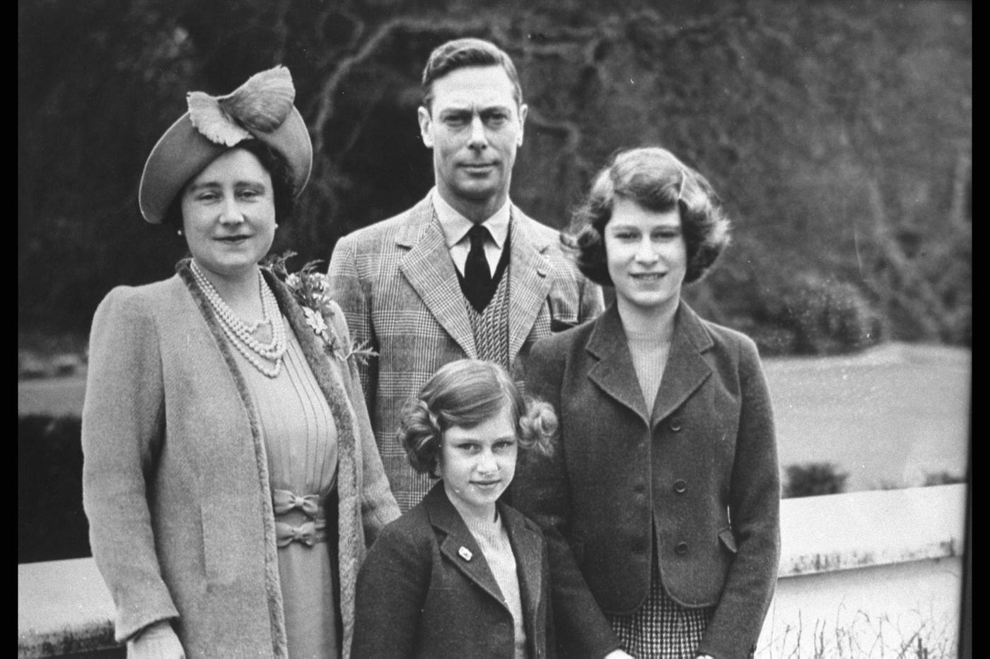 #93 King George VI and Queen Elizabeth with Princesses Elizabeth and Margaret at Windsor.