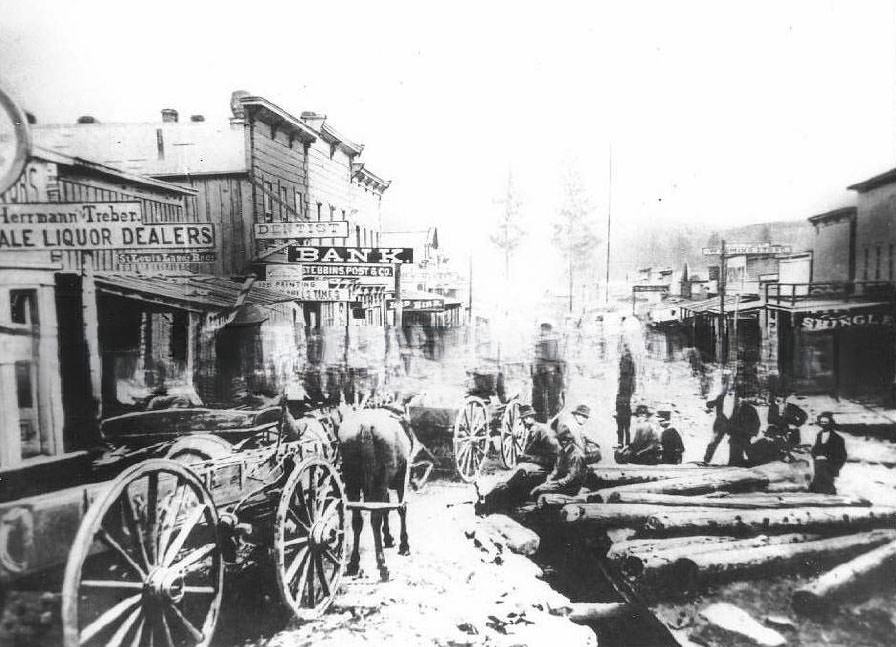#121 A mountain town street scene, 1890