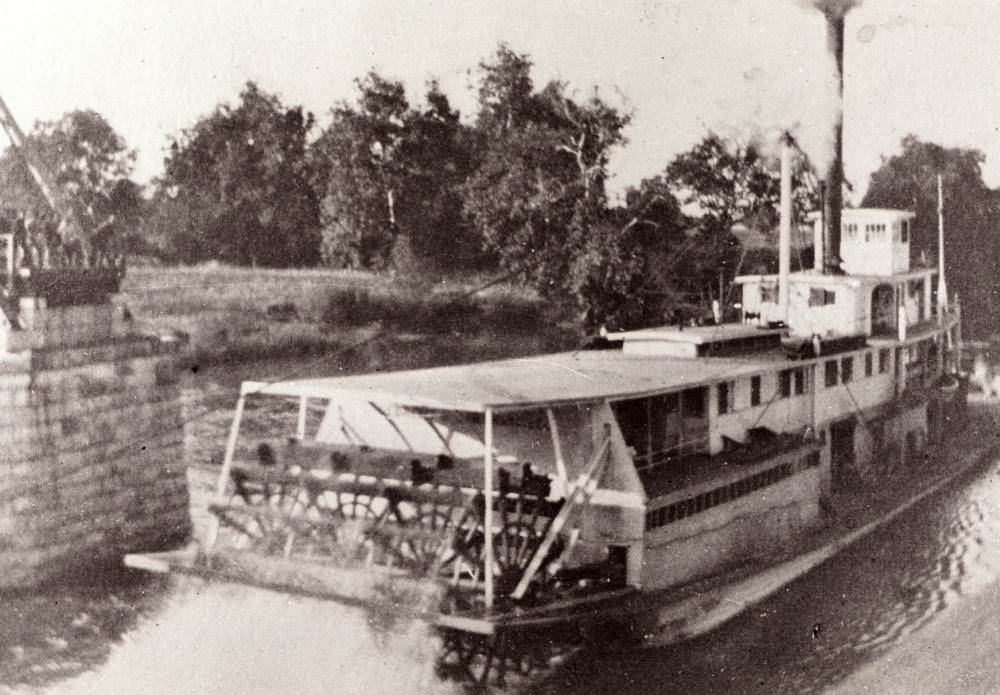 #206 River Boat Through Bridge at Red Bluff, 1890