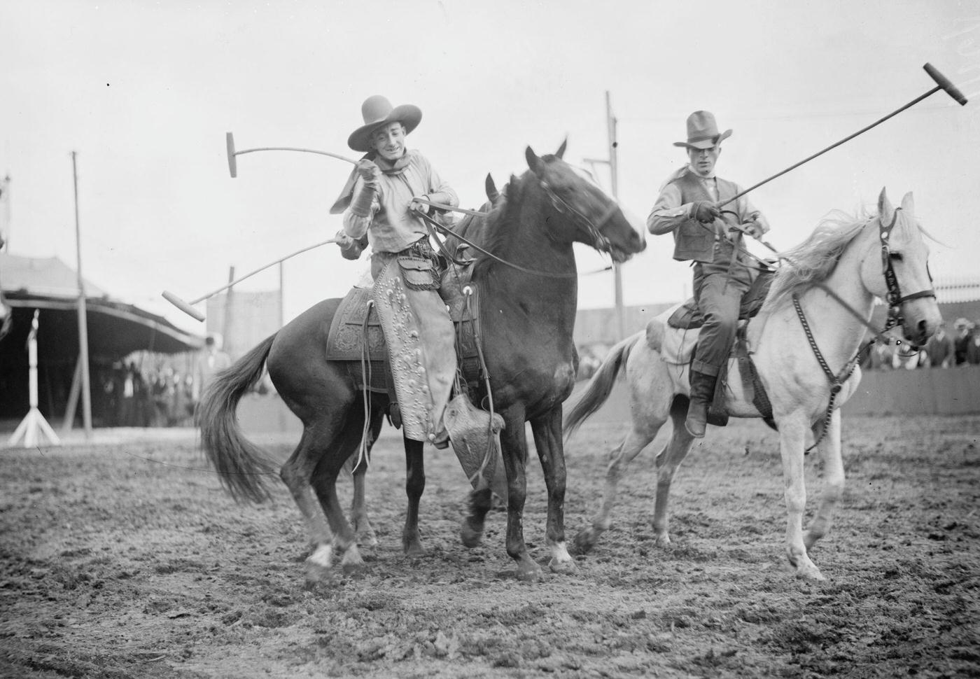 #27 Wild West Polo Played by Cowboys on Horses at Coney Island, 1900