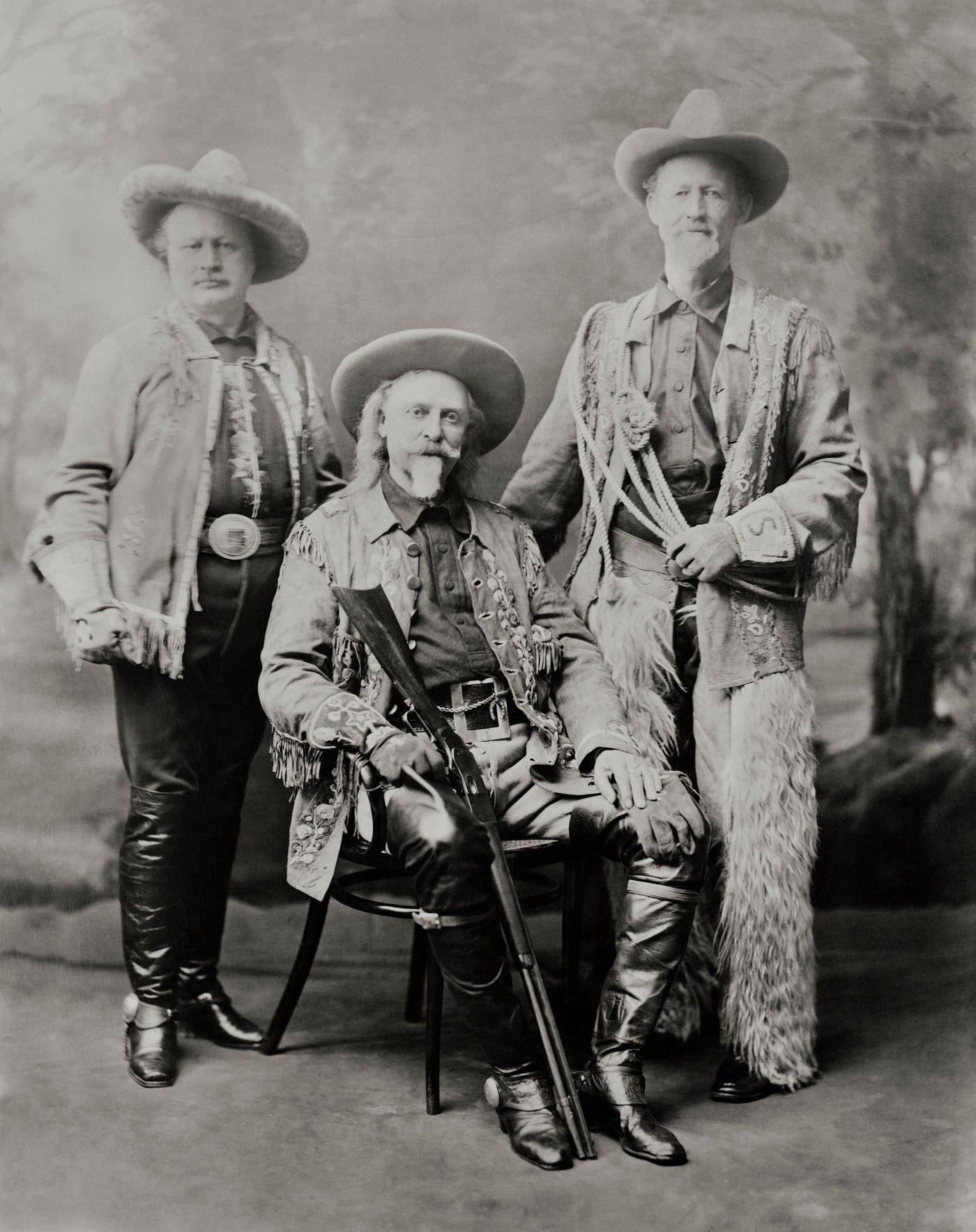 #37 Gordon W. Lillie, aka Pawnee Bill, “Buffalo” Bill Cody, and Charles Jones, aka “Buffalo Jones”, sit for a portrait.
