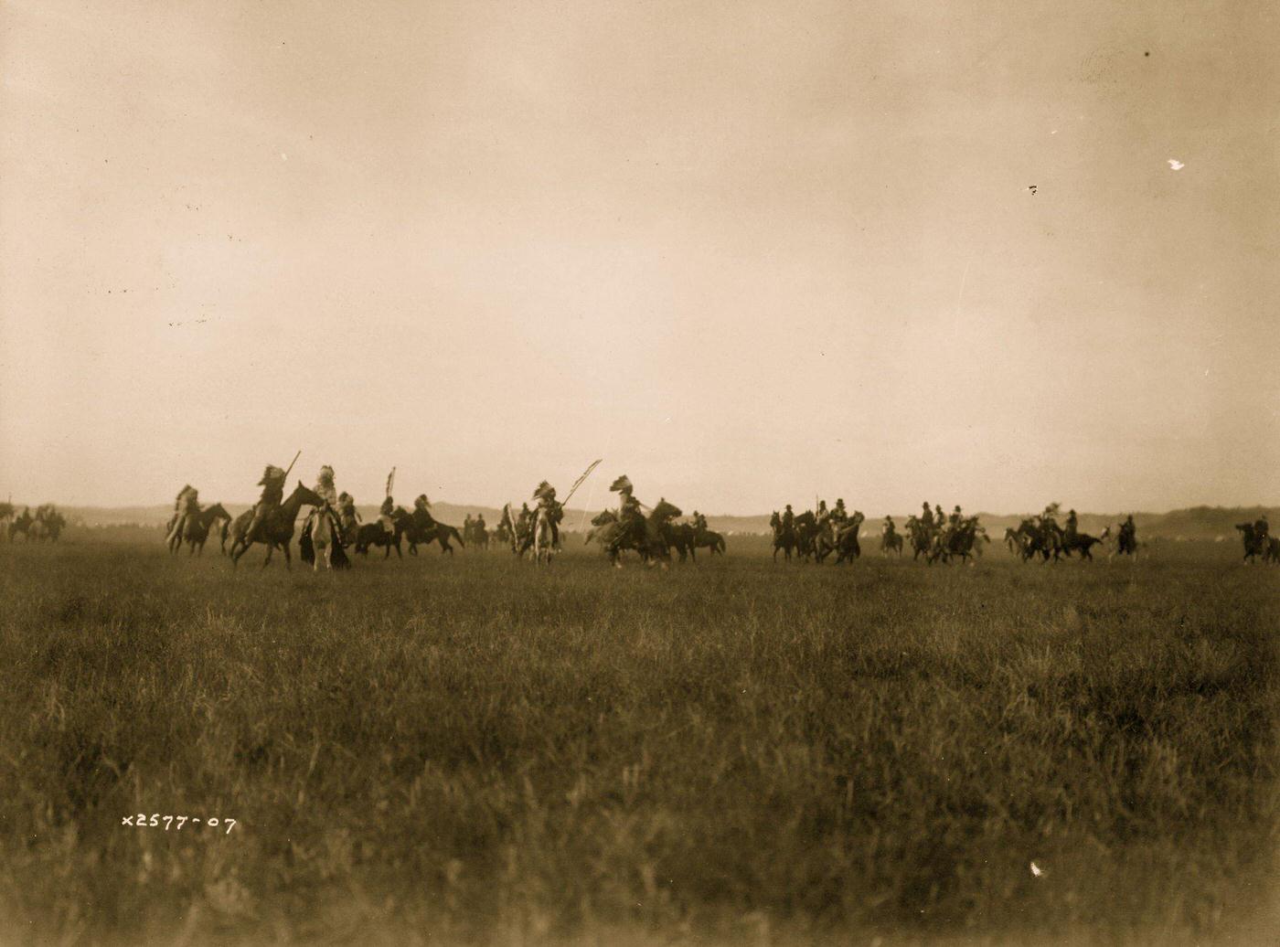 #7 Dakota Indians on horseback on plains, 1907