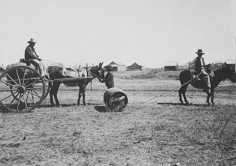 #80 Two traditional methods of hauling water in Old Mexico and the southwestern United States are depicted in this photograph from Texas in 1905.