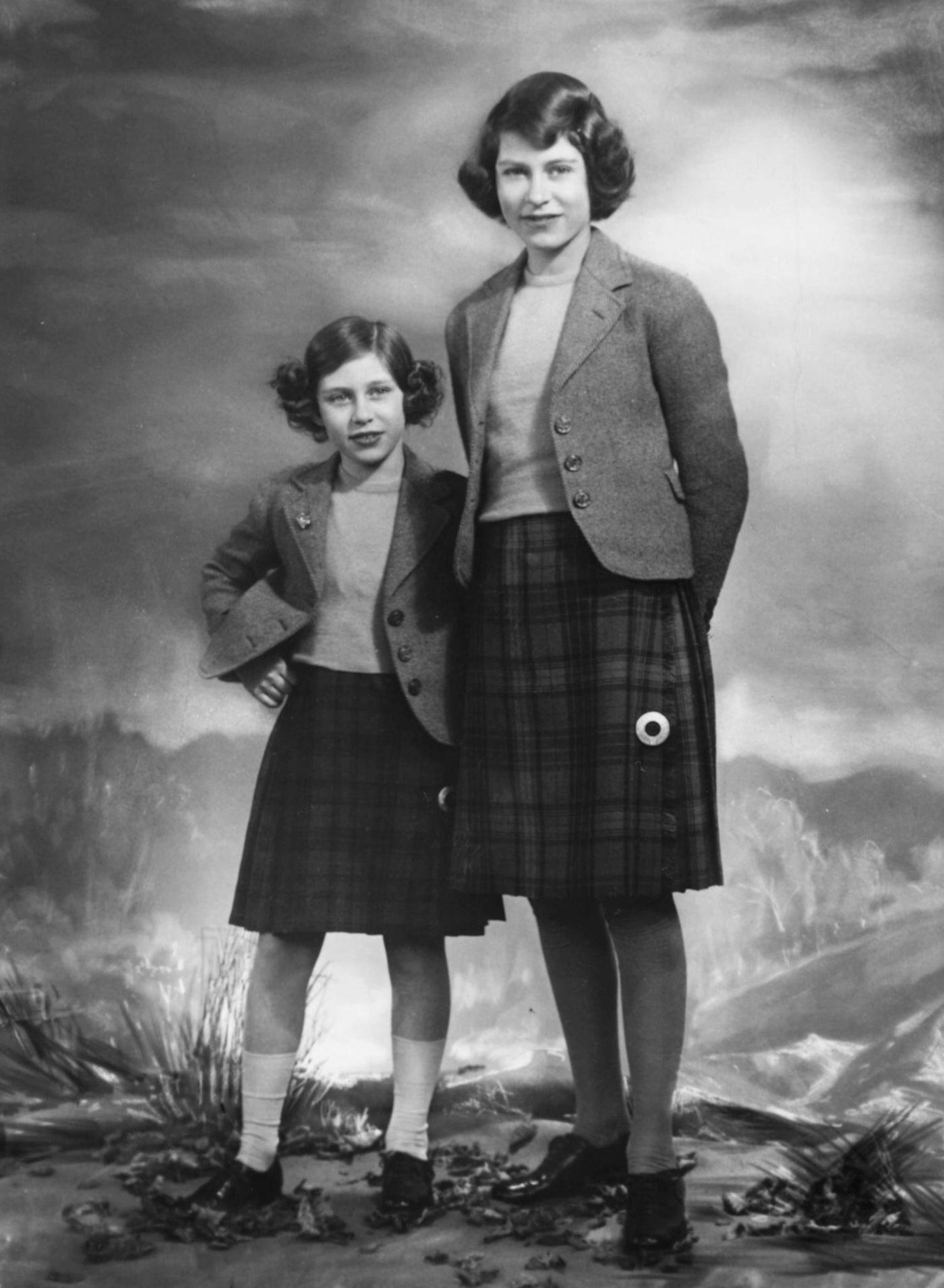 #36 Childhood studio portrait of Princess Elizabeth and Princess Margaret in 1940.