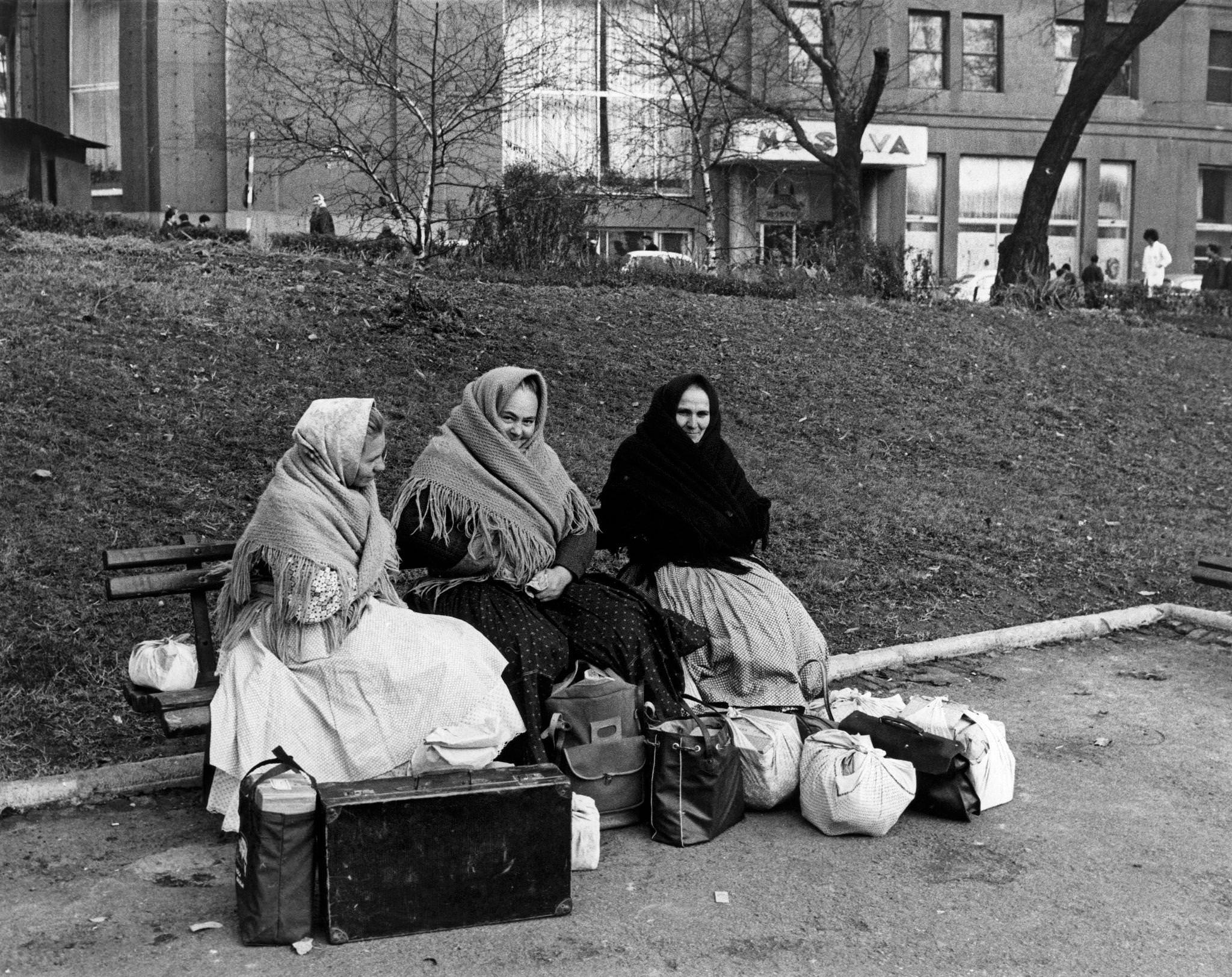 #42 Three elderly Yugoslav women sitting on a bench. Belgrade, 1965