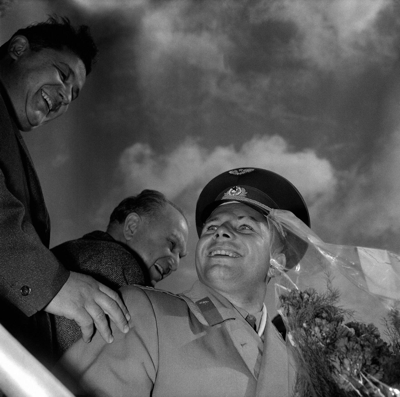 #13 Arrival of Russian cosmonaut Yuri Gagarin at Le Bourget airport, welcomed by Russian ambassador in France Sergei Vinogradov, 1963