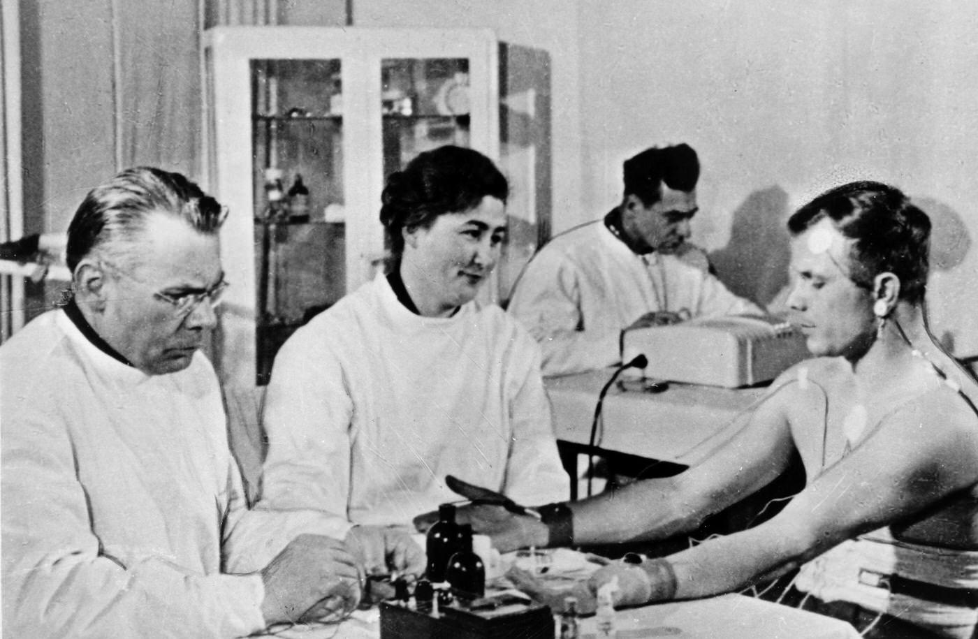 #28 Russian cosmonaut Yuri Gagarin, appearing in a scene from a documentary film which tells the story of his space flight, Yuri Gagarin was the first man in space in 1961 in the Vostok spaceship.