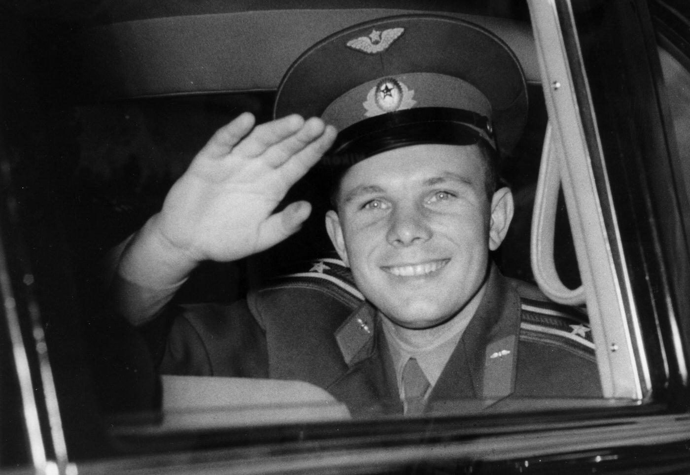 #39 Russian cosmonaut Yuri Gagarin, arriving at Buckingham Palace during his 4 day visit to Great Britain, 1961
