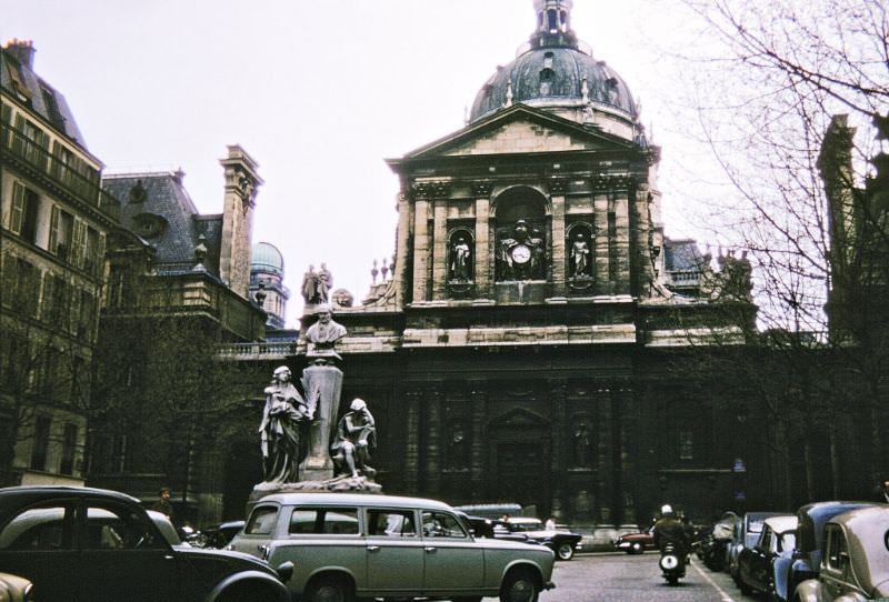 #164 Bust of Auguste Comte and Chapel of the Sorbonne, Place de la Sorbonne, Paris.