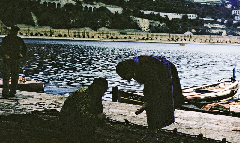 #181 Fishing-net repairs on the quay at Port de la Santé, Villefranche Sur Mer.