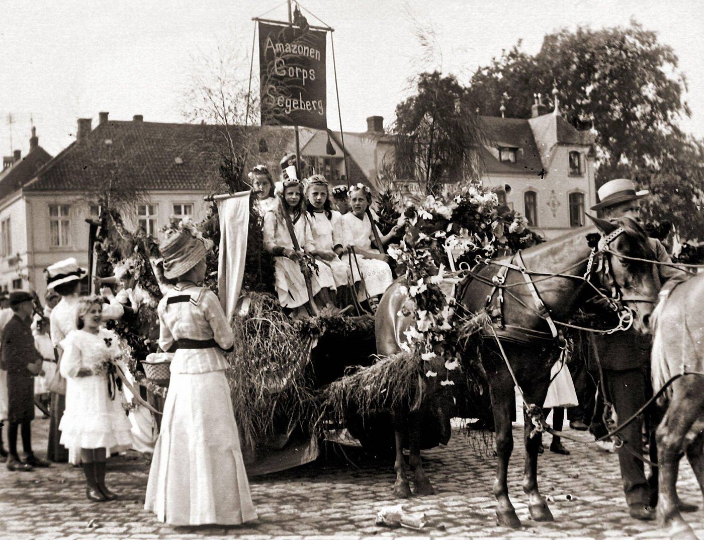 #37 Procession at Segenberg with children, horses, and carriage in Hamburg, Germany, 1910