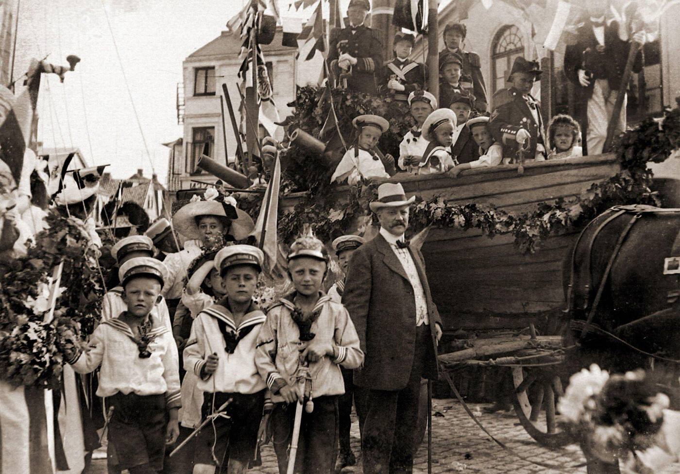 #45 Festival procession with children as sailors in a ship in Hamburg, Germany, 1910