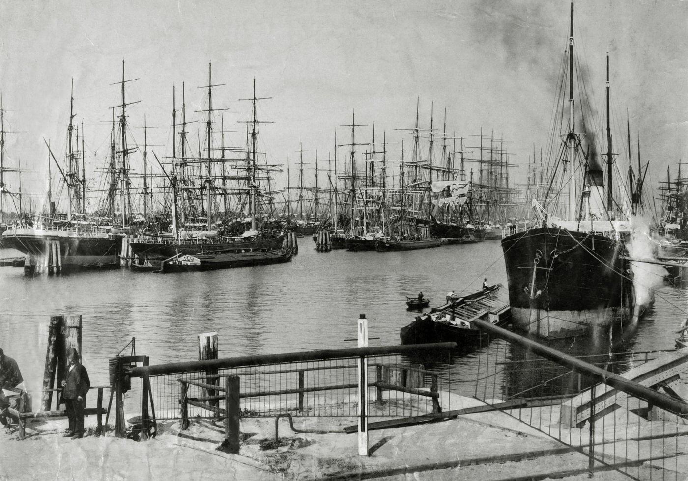 #52 Sailing vessels in the port of Hamburg, Germany, 1910