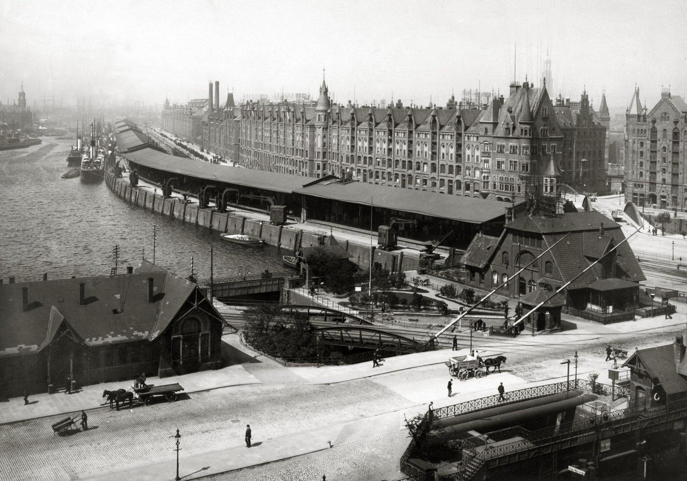 #11 A view of the Free Harbour in Hamburg, Germany showing the Sandtor Quay, 1910