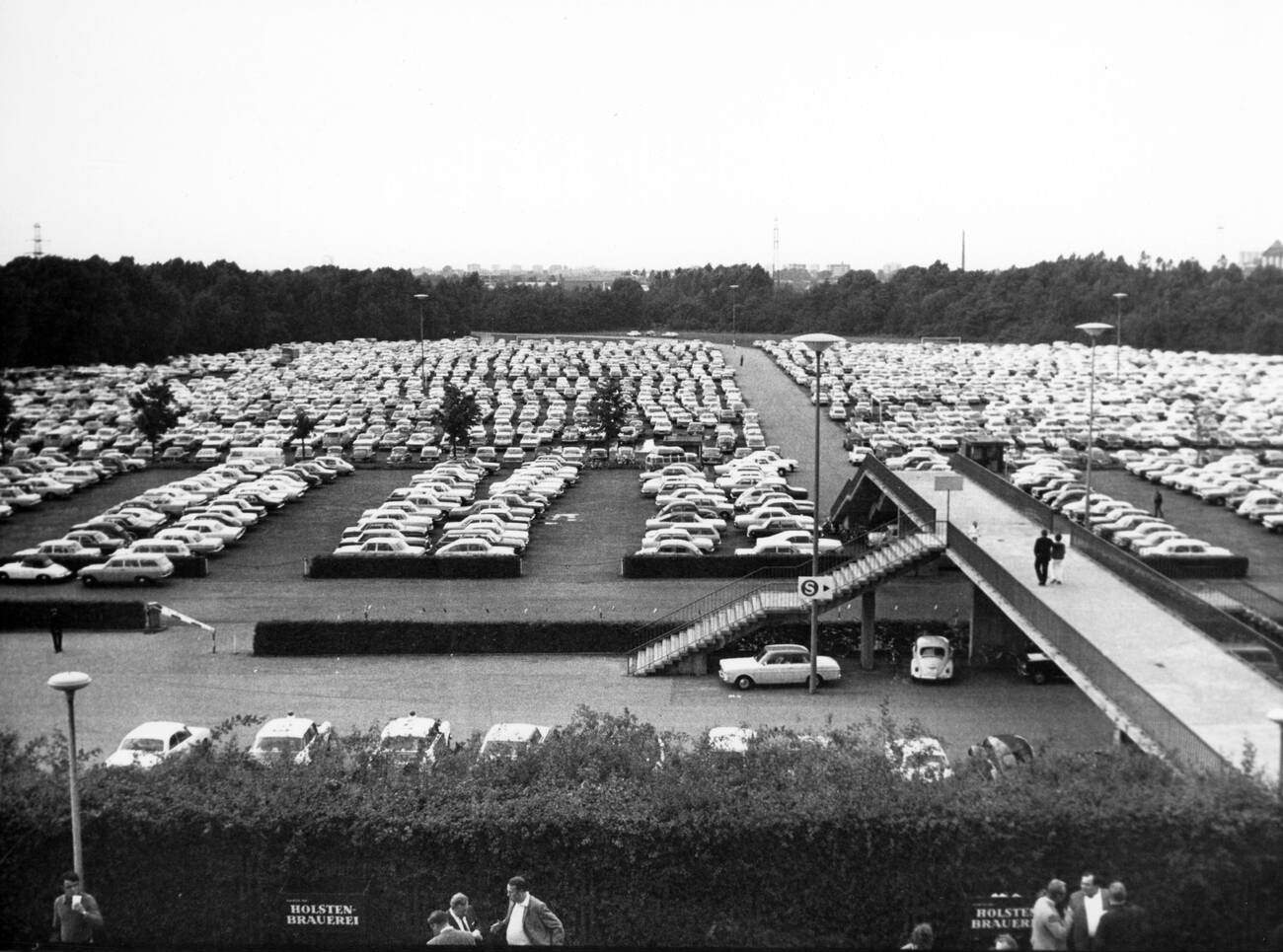 #33 A view of the parking lot of Volksparkstadion in Hamburg, Germany in 1970.