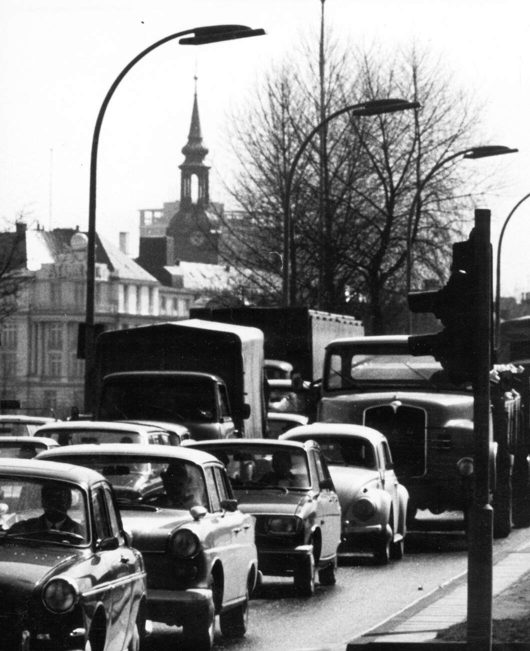 #35 A traffic jam in Hamburg, Germany on An der Alster street in 1970.