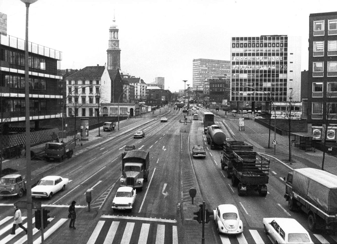 #30 A view of Ludwig-Erhard-Strasse in Hamburg, Germany in 1970.