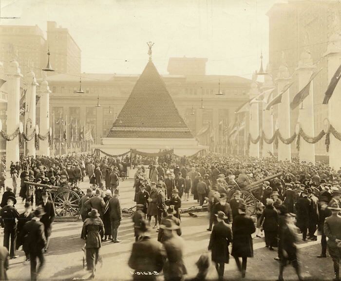 #77 Celebrating Victory: Pyramid of German Helmets in Grand Central, New York