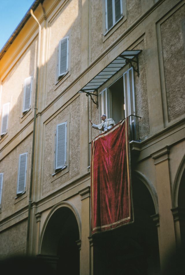 #91 Pope Pius XII in the Internal Courtyard of the Papal Palace of Castel Gandolfo.