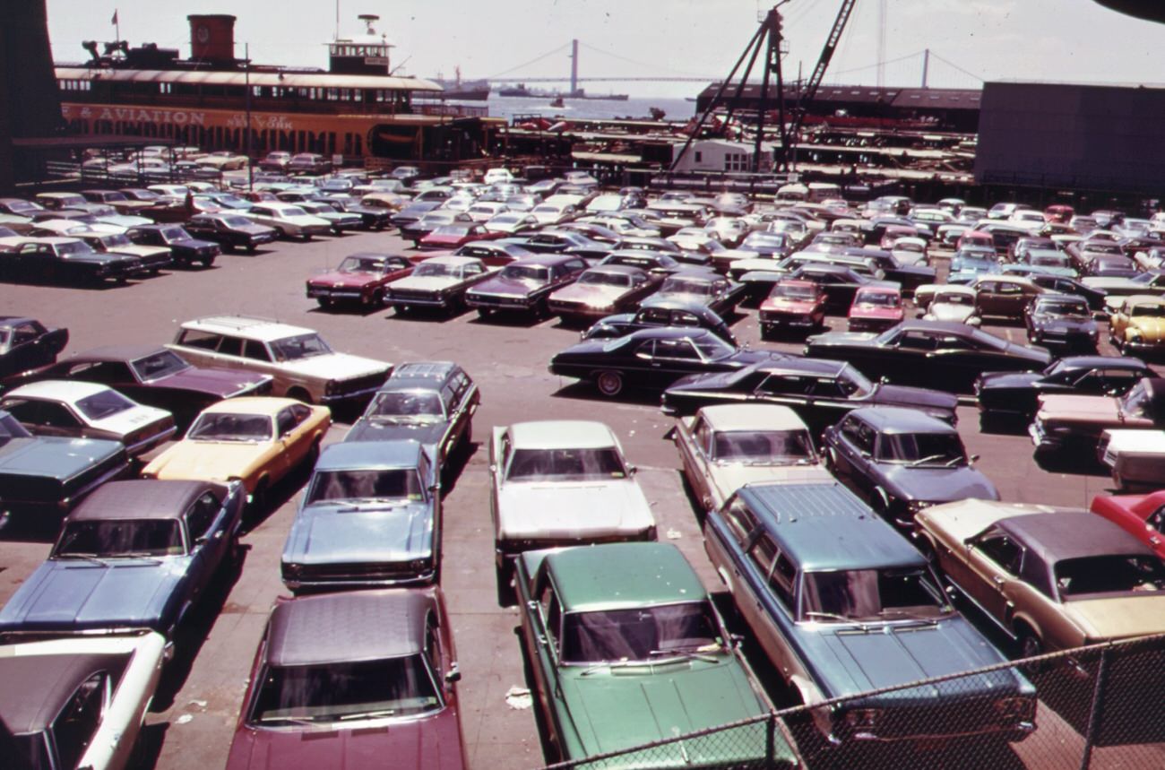#15 Parking lot at ferry dock on staten island.1973