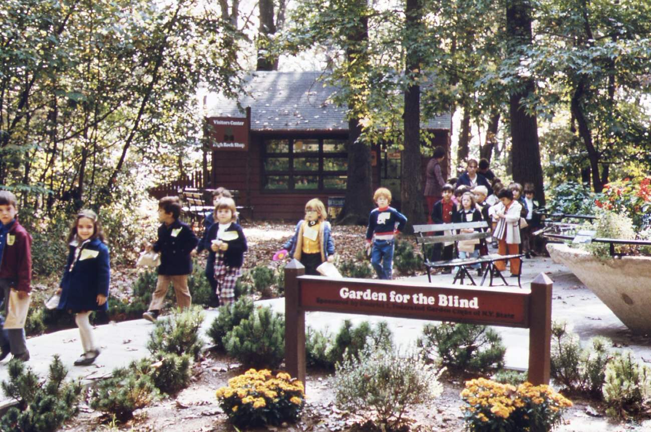 #121 High rock park, in staten island, has nature trails, wildlife preserves, and a garden for the blind. School children are frequent visitors. The group shown here is from ps 163, new york city, 1970s