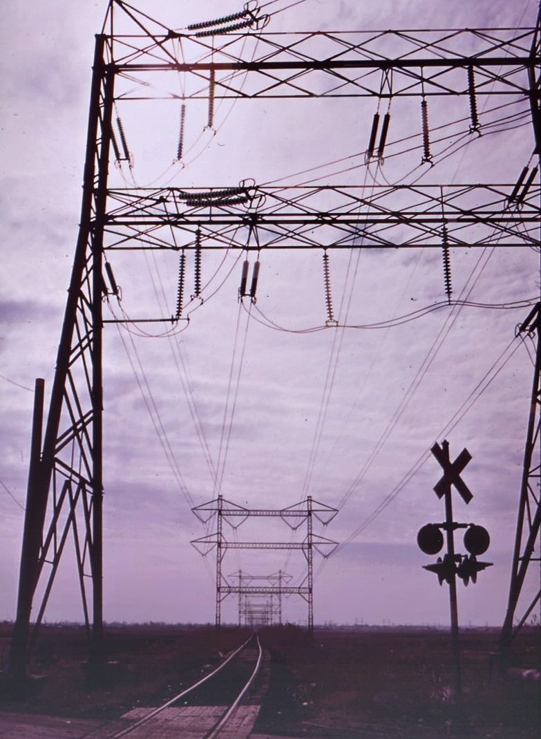 #38 Transmission lines of electrical power station built on marshlands of staten island, 1970s