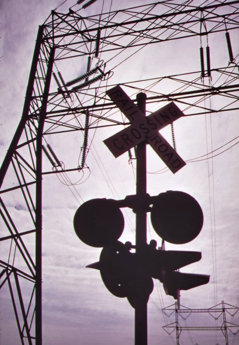 #40 Transmission lines and railroad crossing at electrical power station on staten island, 1970s