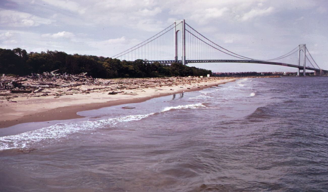 #56 The verrazano-narrows bridge crosses new york bay and connects staten island and brooklyn, 1970s