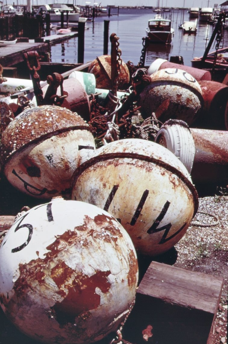 #9 Old buoys on wharf in staten island, 1970s