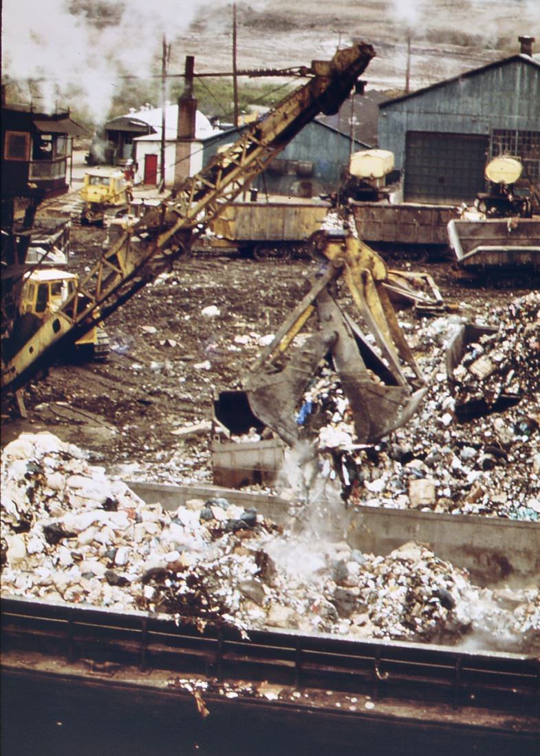 #65 Landfill is loaded on barges for use at fresh kills, on the west shore of staten island, 1970s