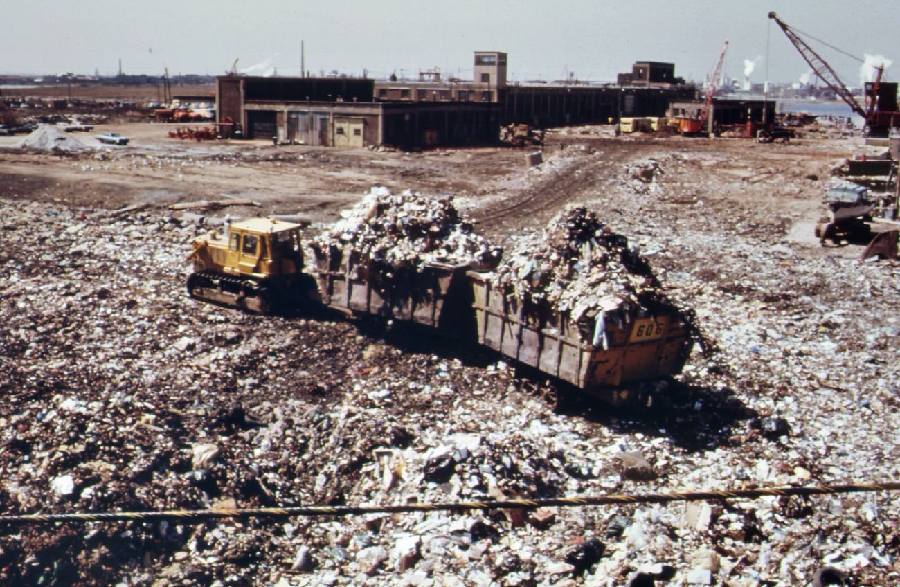 #73 The landfill at staten island exceeds its capacity. Overflow of waste into surrounding land and water is a result, 1970s
