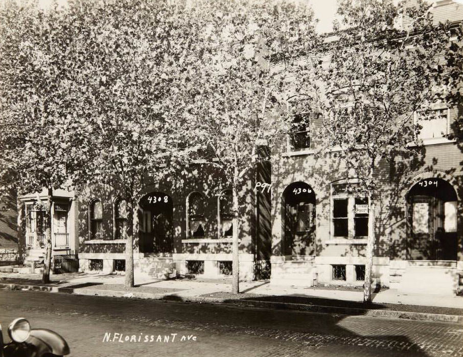 #43 Few multi-family houses on the 4300 block of North Florissant Avenue, including houses at 4304, 4306, and 4308, 1930