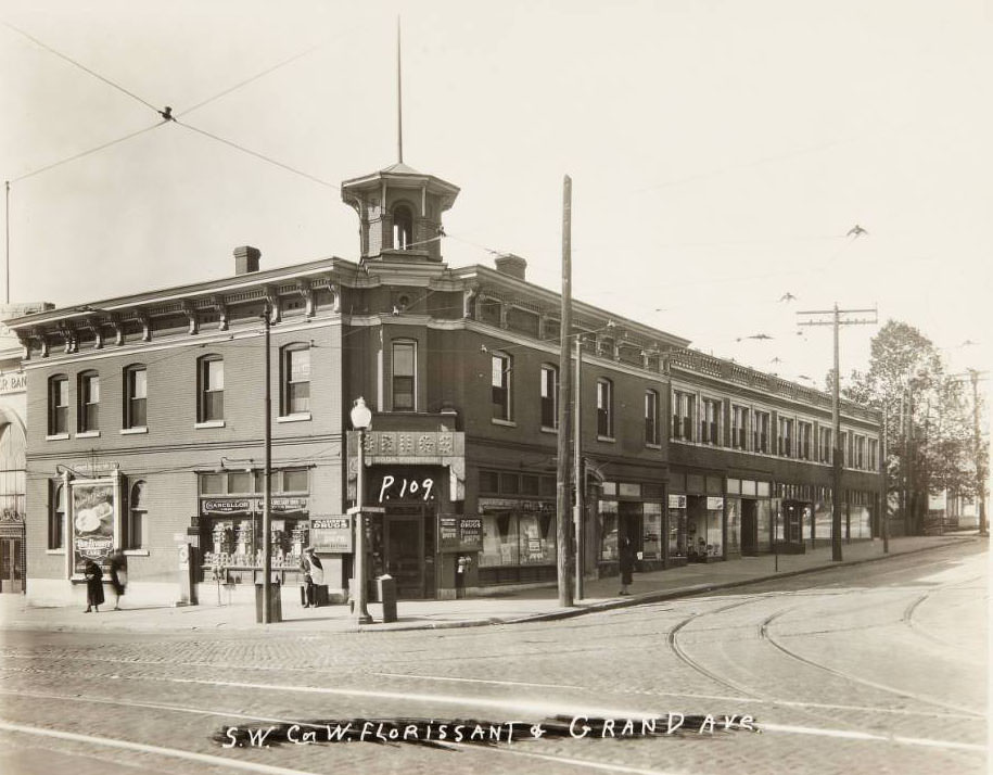 #49 Grand-Florissant Drug Co. building at the southwest corner of W. Florissant and Grand Aves, 1930