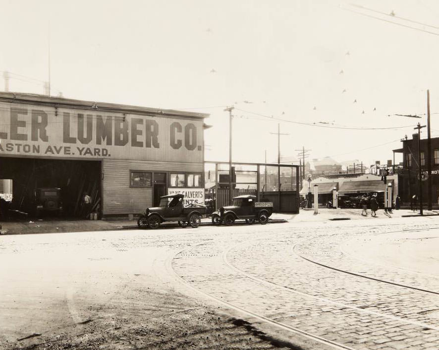 #34 Intersection of Sarah St. and Easton Ave. in the Jeff Vanderlou neighborhood with the Boekler Lumber Co. warehouse located at 4072 Easton, 1930