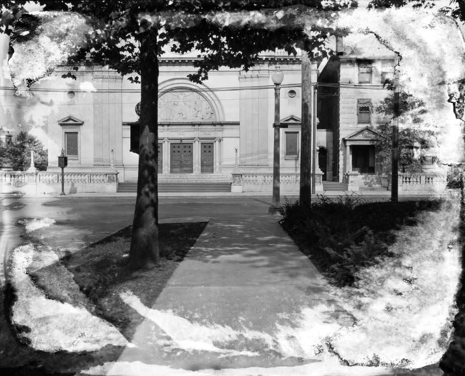 #72 St. Pius V Catholic Church at Grand Ave. and Utah St. View is east from Utah St. Church’s rectory is on the right, 1930