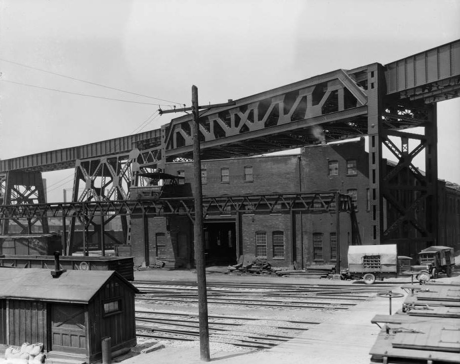 #38 View west at the railroad overpass at South Main St, First St. and Chouteau Ave, 1930