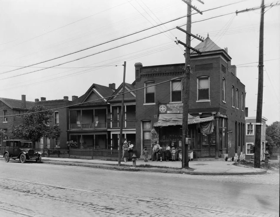 #105 People gathered outside Toroian Brothers grocery store on the 7500 block of North Broadway, 1930