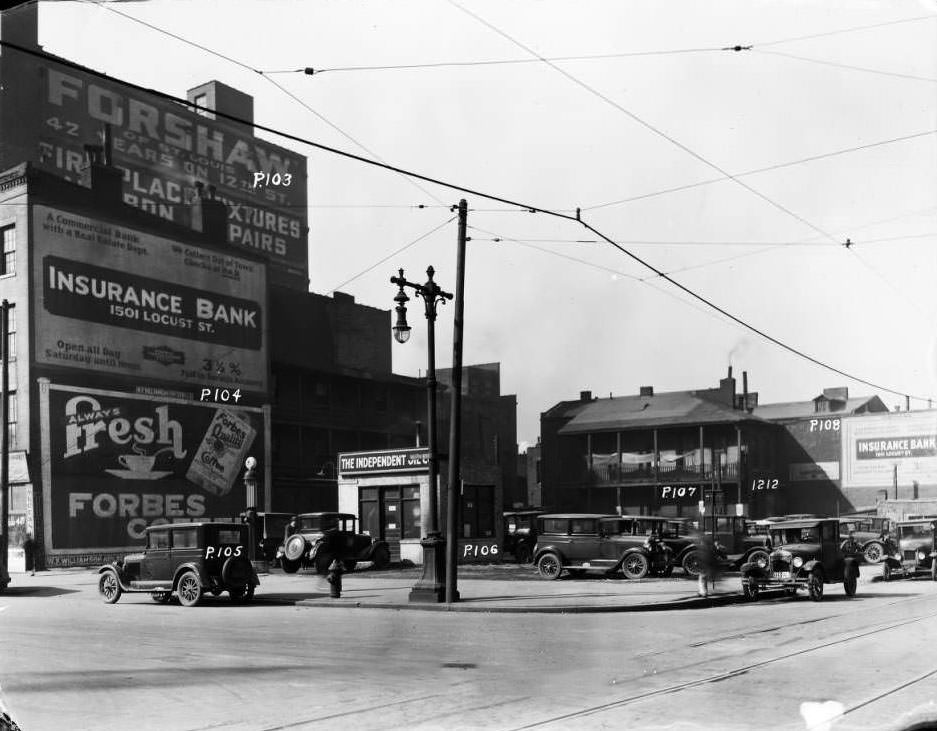 #113 View of the southwest corner of 12th & Pine, 1930