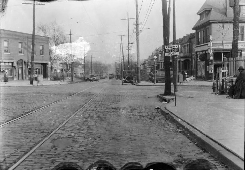 #187 Phil Becker Grocery on the left at Etzel and Goodfellow, 1930