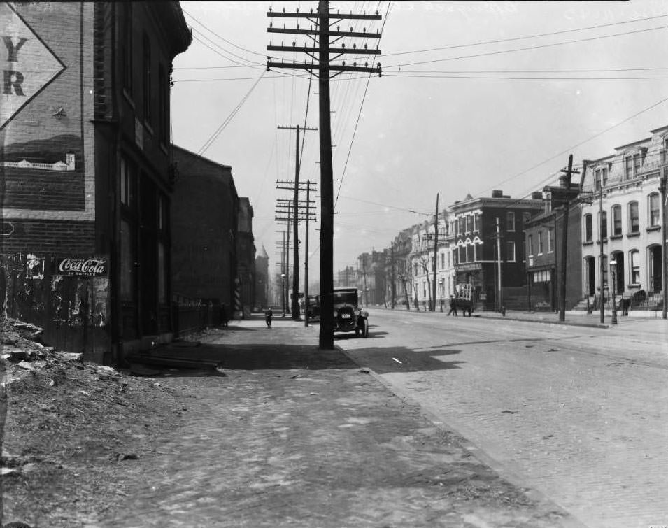 #195 View of Cass Avenue near Leffingwell and Elliot. F.H. Portmann Storage Company visible on right, 1930