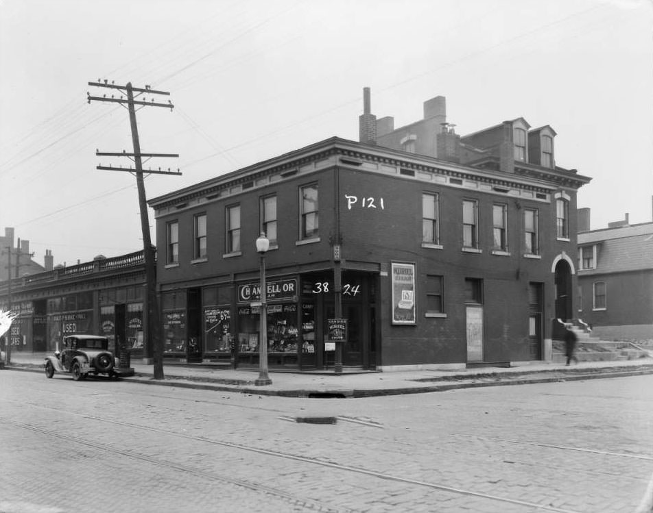 #210 Buildings on the southeast corner of West Florissant and DeSoto, 1930