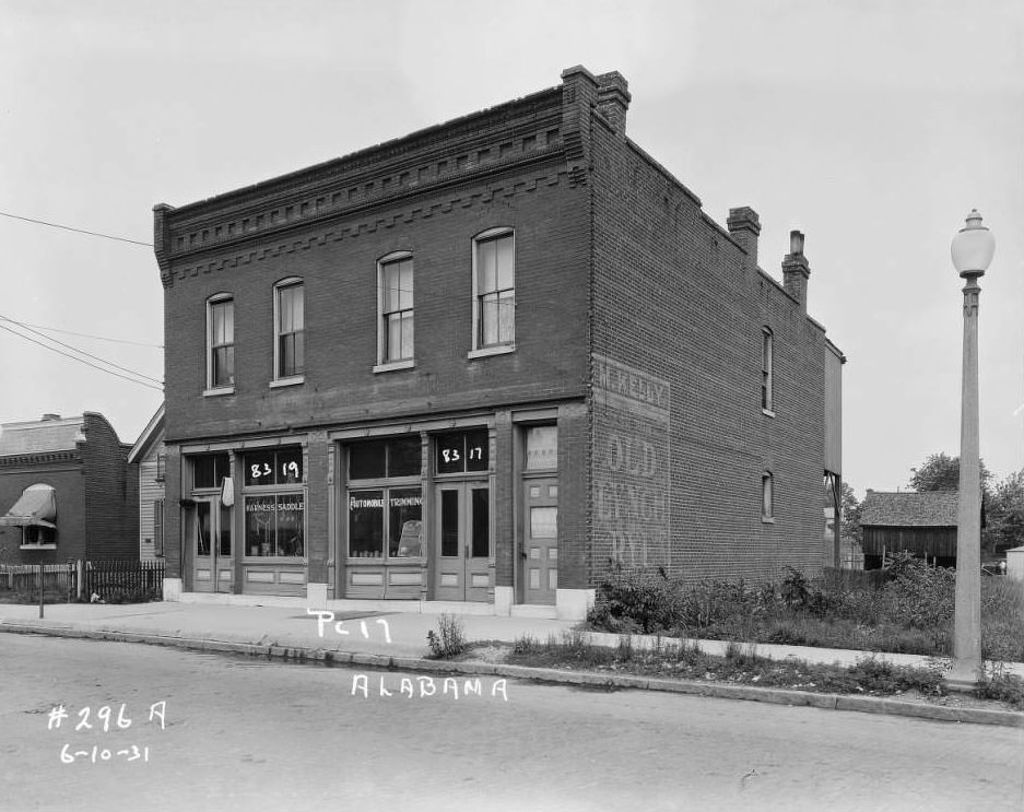 #63 Bosch Auto on Alabama Street, street view of John Bosch’s automotive trimming business, 1931