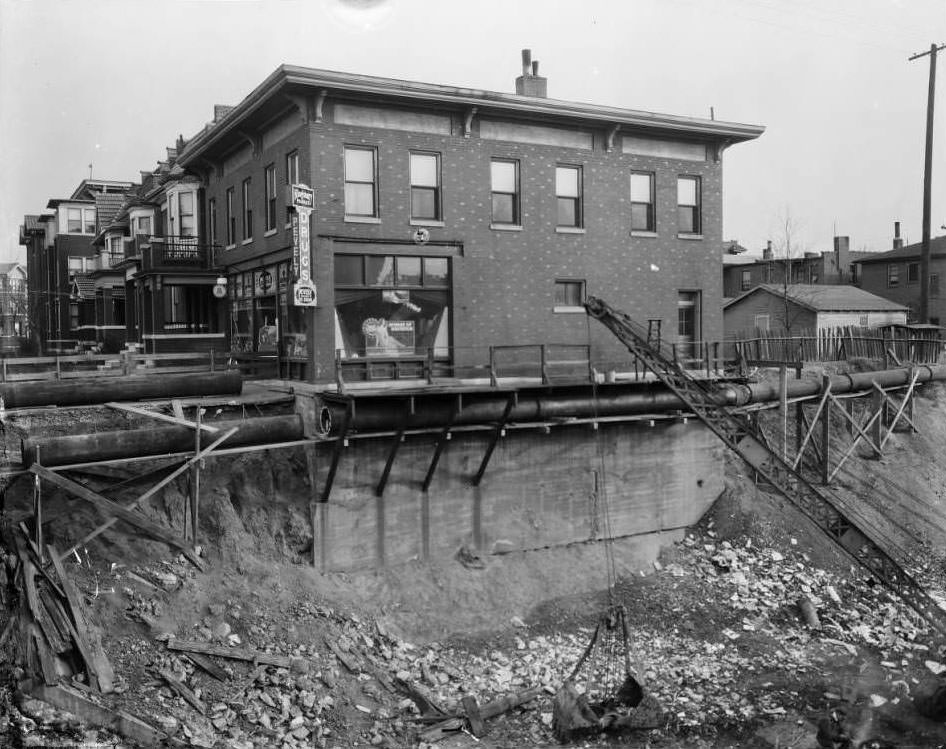 #72 Kingsbury Pharmacy at 5958 Kingsbury in University City prior to collapse, 1931