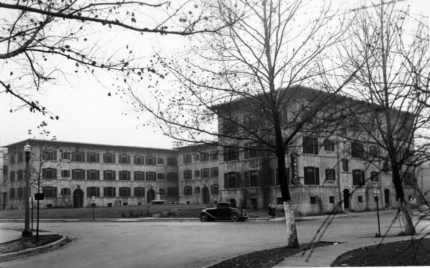#109 Street view of Donaldson Court Apartments in 1930.