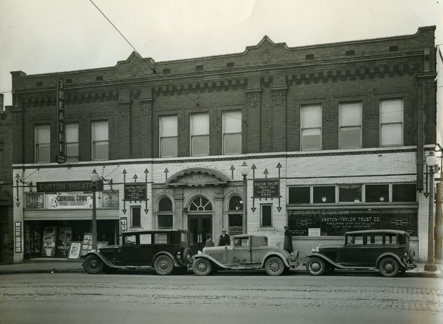 #122 Exterior shot of Easton building during crime scene, 1930.