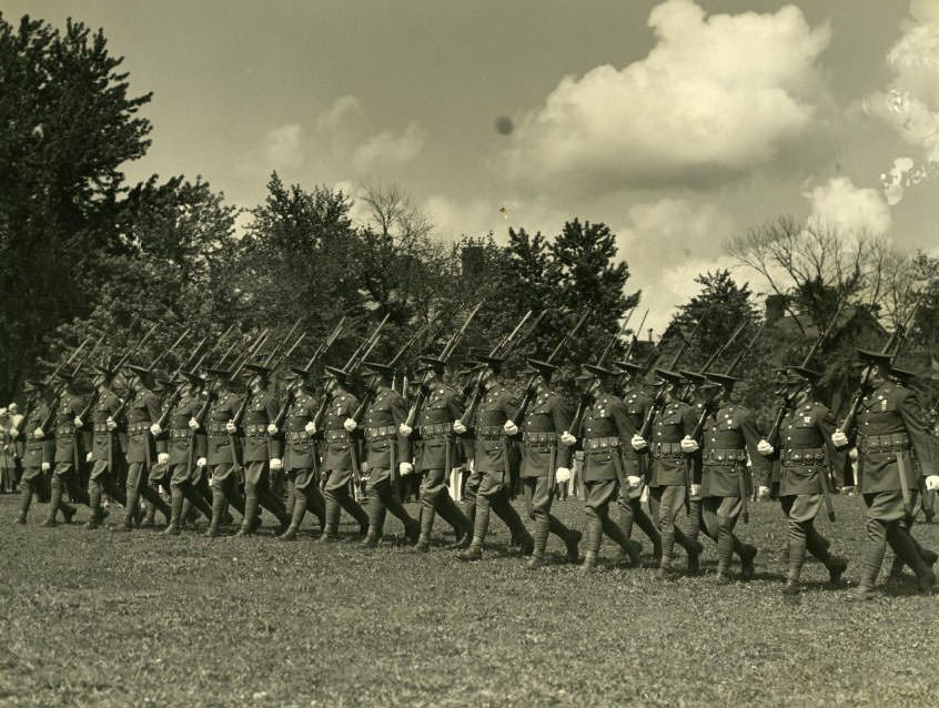 #144 Sixth Infantry Regiment reviewed for Memorial Day exercises at Jefferson Barracks, 1935
