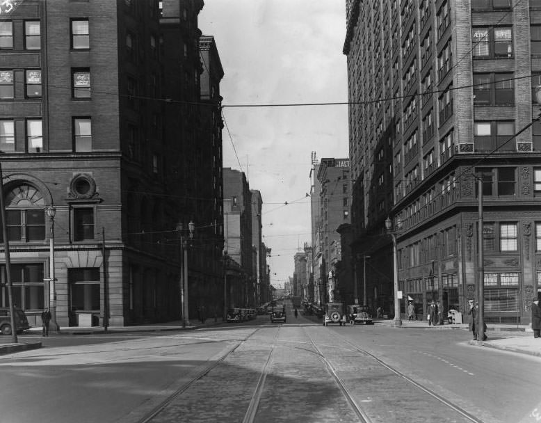 #163 “Traffic Jam” in the gay 1860s in St. Louis, showing traffic congestion on Fourth street.