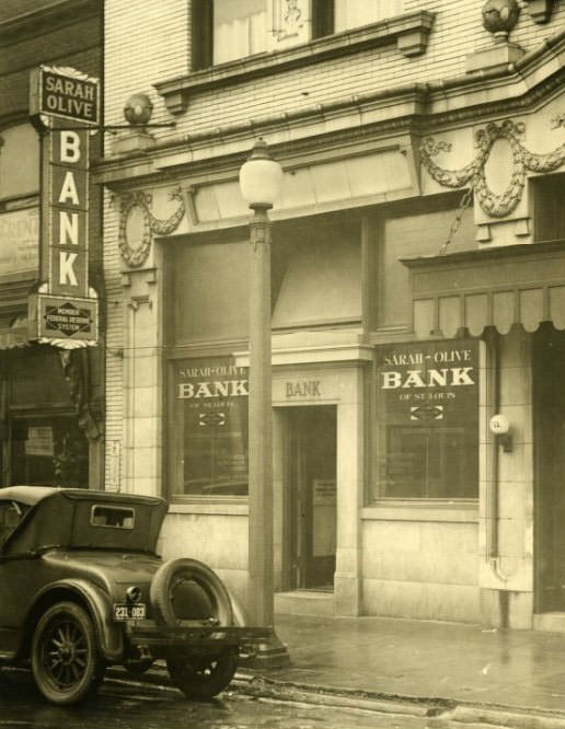 #167 The Sarah-Olive Bank at 4055 Olive street in St. Louis, MO, where three robbers obtained $6,000 in a holdup in 1930.