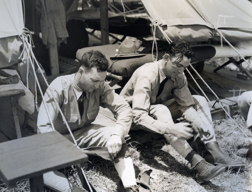 #215 Students of Military Training Camp, rationing equipment, 1930