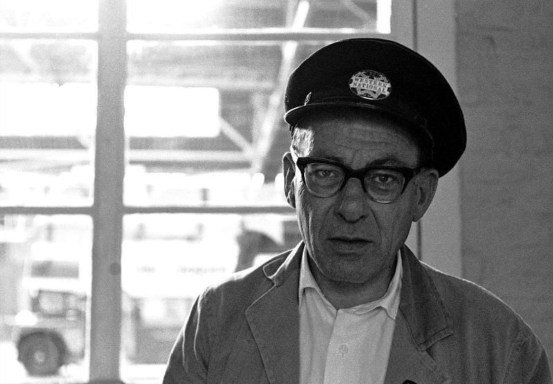 #11 Driver about to go on shift at the garage, Totnes bus garage, 1970